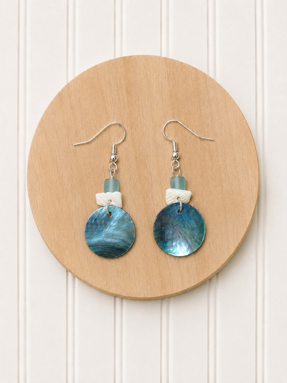 Blue Abalone Shell Disc Drop Earrings